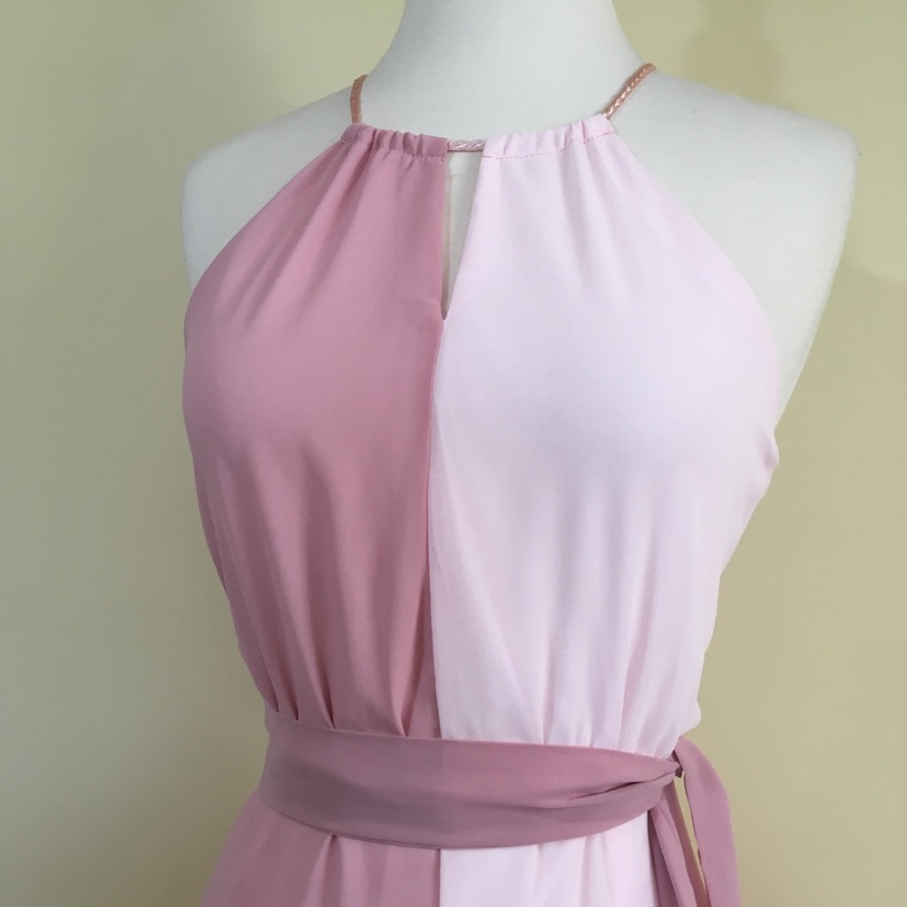 💥 SALE Sheer Blush Rose Halter Chiffon Maxi Gown - Picture 6 of 8